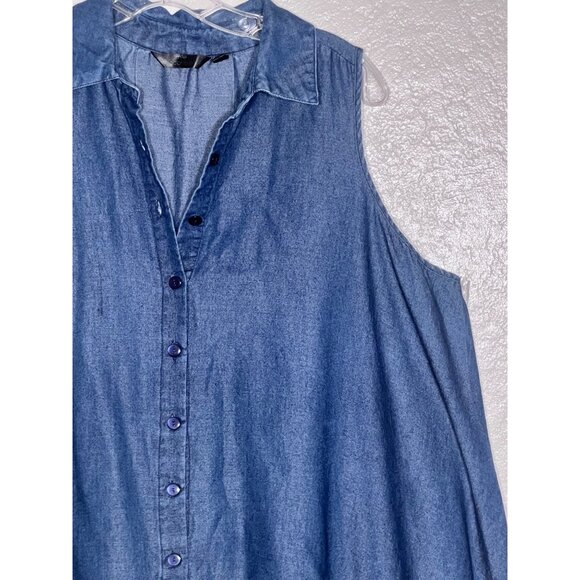 Mie Gabriele 1X Sleeveless Denim Tunic ShirtDress Button Front Closure Y2K - Picture 7 of 16